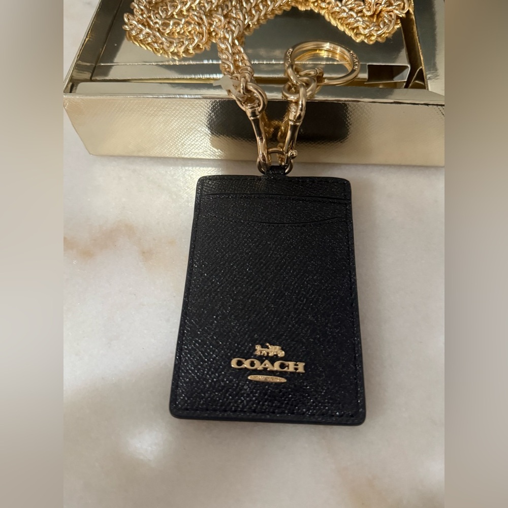 Coach Black Card Holder with Gold Accents